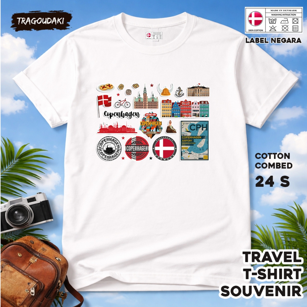 DENMARK ของที่ระลึก T-SHIRT DENMARK เสื้อผ้าที่ระลึก 47 Tag ทําจากผ้าฝ้ายหวี 24s