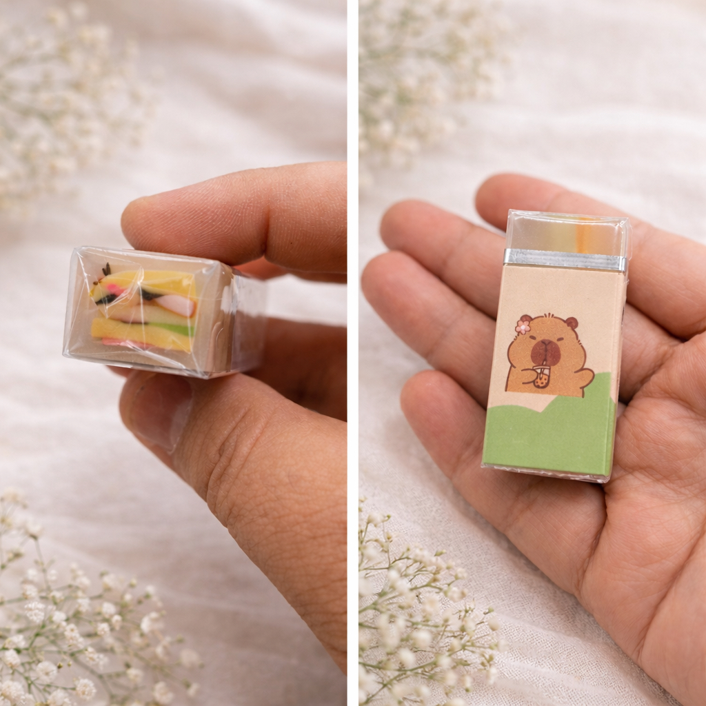 CAPYBARA MOTIF JELLY ERASER / COLORFUL ERASER / หมวกยาง ERASER