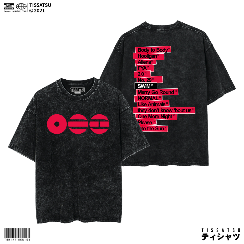 TISSATSU BANGTAN TRACKLIST 2026 Oversize Washed T-Shirt / Kpop Wash Slimfit T-Shirt BT-24