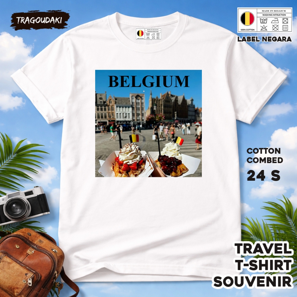 BELGIUM เสื้อยืดของที่ระลึก BELGIUM 8 Tag ของที่ระลึก เสื้อผ้าทําจากผ้าฝ้ายหวี 24s
