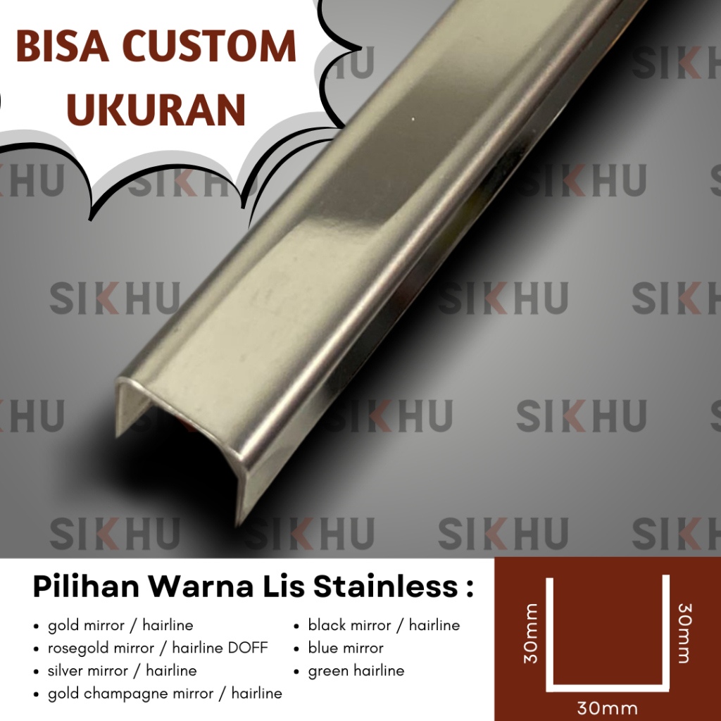 LIST U SILVER 30 X 30 X 30MM SS 304 LENGTH 3 เมตร THICKNESS 0.8MM