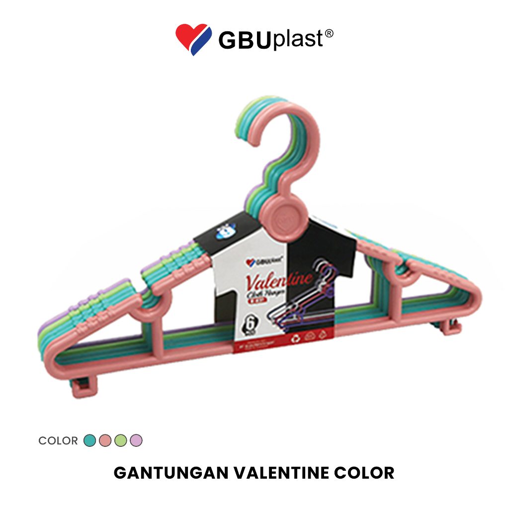 ไม้แขวนเสื้อพลาสติก 6 ชิ้น GBU VALENTINE COLOR H-007P