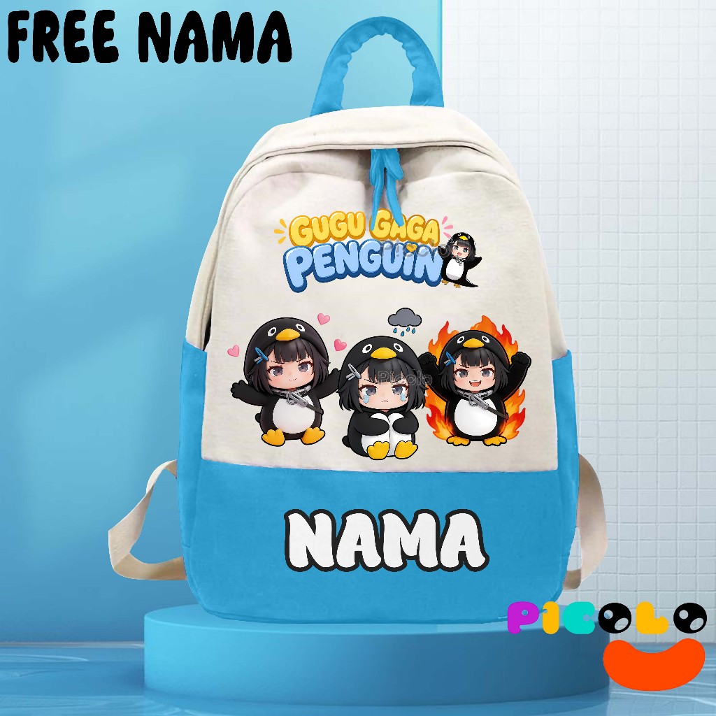 (ฟรีชื่อ) ใหม่ล่าสุด UNISEX GUGU GAGA PENGUIN ANIMATED MOTIF SCHOOL/STUDY BACKPACK สําหรับ KINDERGARTEN-ELEMENTARY SCHOOL