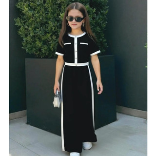 SETELAN ANAK PEREMPUAN MOTIF LIST BAJU KNIT ANAK KEKINIAN TRENDY USIA 1-12 TAHUN TERBARU