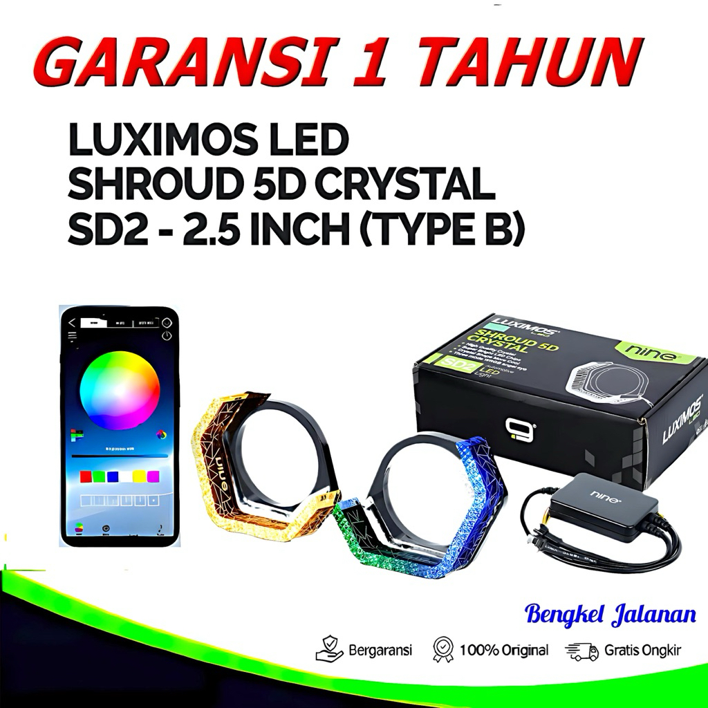 LUXIMOS Shroud BMW 2.5 นิ้ว Bilined Crystal Angel Eyes 5D 3 โหมดแสง App RGB SD2B - NINE