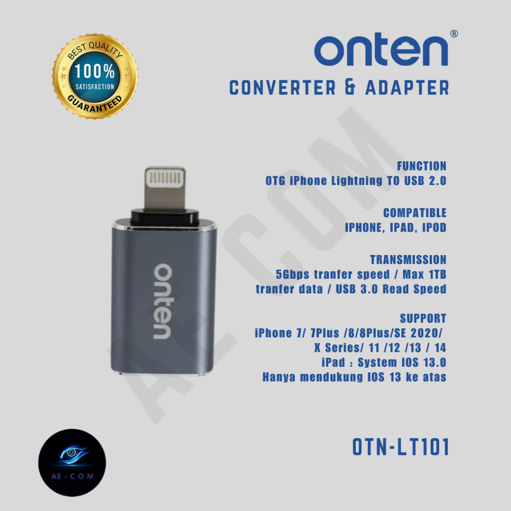 ONTEN OTG iPhone / iPad Lightning เป็น USB 2.0 3.0 Flash Disk OTN-LT101