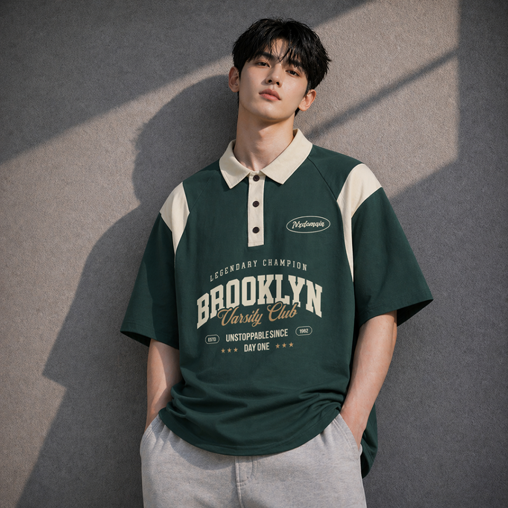 Nxdomain เสื้อโปโลรักบี้ Oversize Combine Collar Cotton 24s Premium