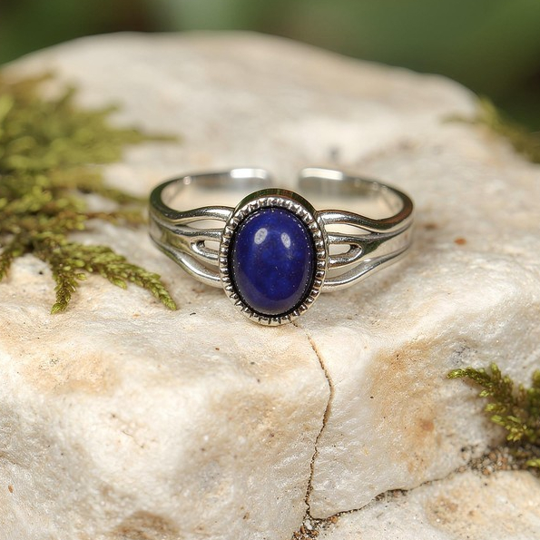 แหวนผู้หญิงหิน Lapis Lazuli ธรรมชาติ - ผลิตในตุรกี