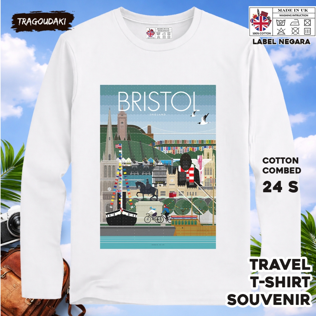 ENGLAND 90 LONG-SLEEVED SOUVENIR เสื้อยืด ENGLAND COUNTRY TAG COTTON 24S ของขวัญพรีเมี่ยม SOUVENIR