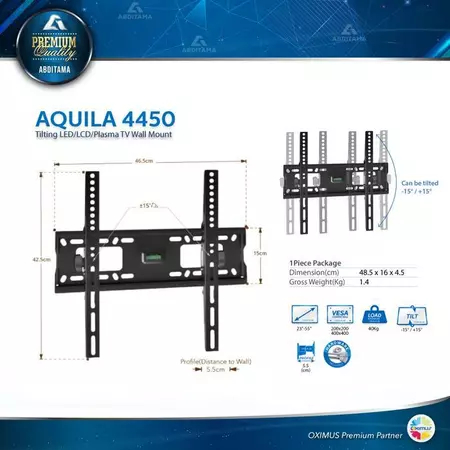 วงเล็บ 23-55in Aquila 4450 TV Wall Mount Bracket 23 "-5" Tilt Bracket Wall LED LCD Monitor