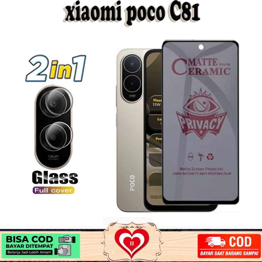 2IN1 กระจกนิรภัยความเป็นส่วนตัว XIAOMI POCO C81 C81 PRO C81X Bonus TG กล้อง