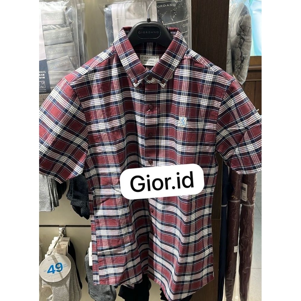 KEMEJA Giordano MENS Cotton Oxford lion Shirt แขนสั้น| เสื้อเชิ้ตแขนสั้นผู้ชาย Giordano ดั้งเดิม