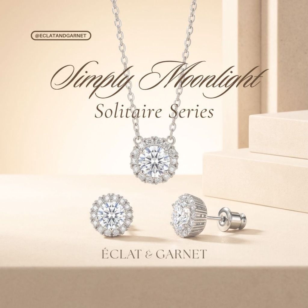 Eclat & โกเมน - SIMPLY MOONLIGHT SOLITAIRE SERIES สร้อยคอ EARRINGS LTE Premium Zircon เครื่องประดับ 