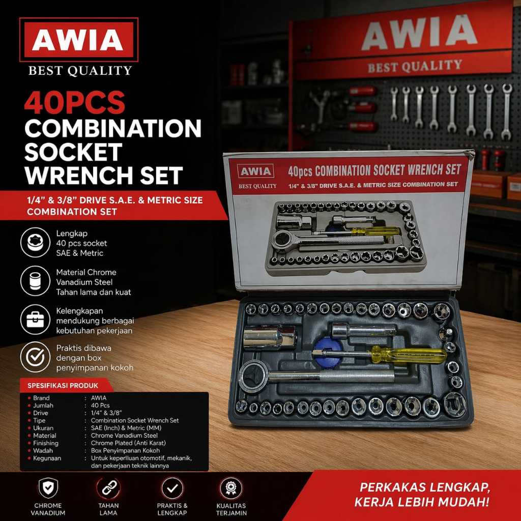 ชีเปสต์!!!AWIA SHOCK WRENCH 40 ชิ้น / SHOCK WRENCH SET 1/40 ชิ้น / SHOCK WRENCH PAS TOOLS SET 40 ชิ้