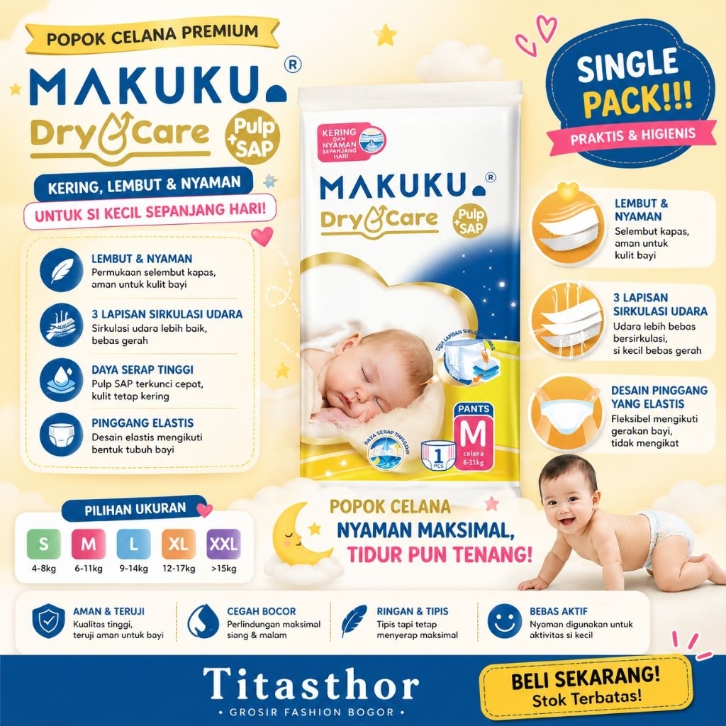 Makuku Dry Care Pants ผ้าอ้อมเด็ก Leak-Proof ผ้าอ้อมเด็กพรีเมี่ยมนุ่มสบาย Pampers กางเกงเด็ก SMLXLXX