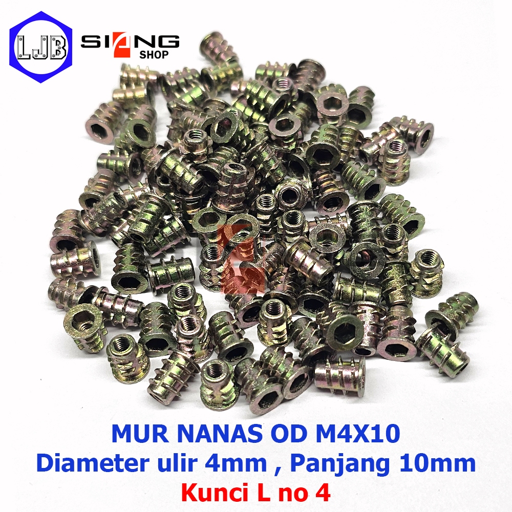 น็อตสับปะรด OD M4x10 (น็อตเฟอร์นิเจอร์, น็อตปลูก)