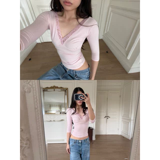 MINA TOP // RUE Top แขนยาว 3/4 Sleeve Lace Cotton Stretch