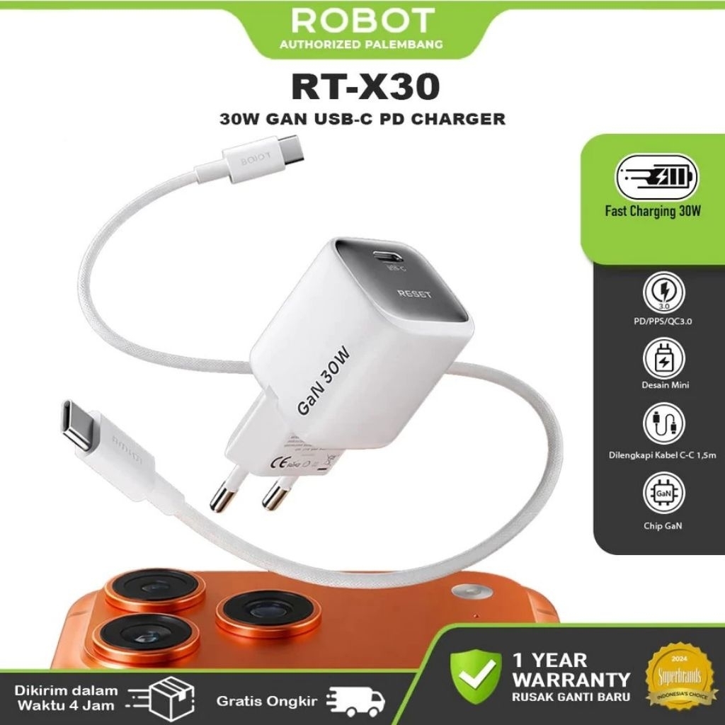 Robot RT-X30 30W Charger Head Adapter GaN Fast Charger Original พร้อมการรับประกัน RTX30 RT X30