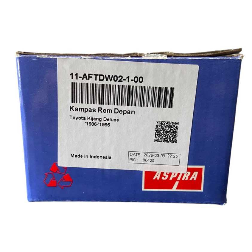 ผ้าดิสเบรคหน้า TDW Kijang Super KF40/50/60/70/80 AFTDW02-1-00 Aspira