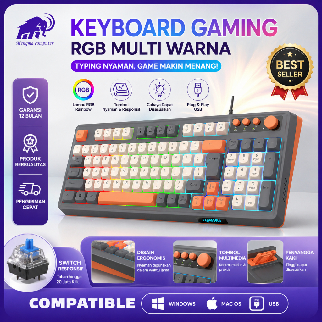 MA German K98 E-sports Gaming Keyboard Set with Cable, Brown Switch, Silent, Mechanical Sensation, a