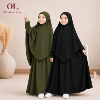 Gamis Anak Perempuan Manasik Set Kerudung | Gamis Sari Crinkle Airflow | Abaya Anak Turki List Lisbal | Usia 3–11 Tahun Terlaris