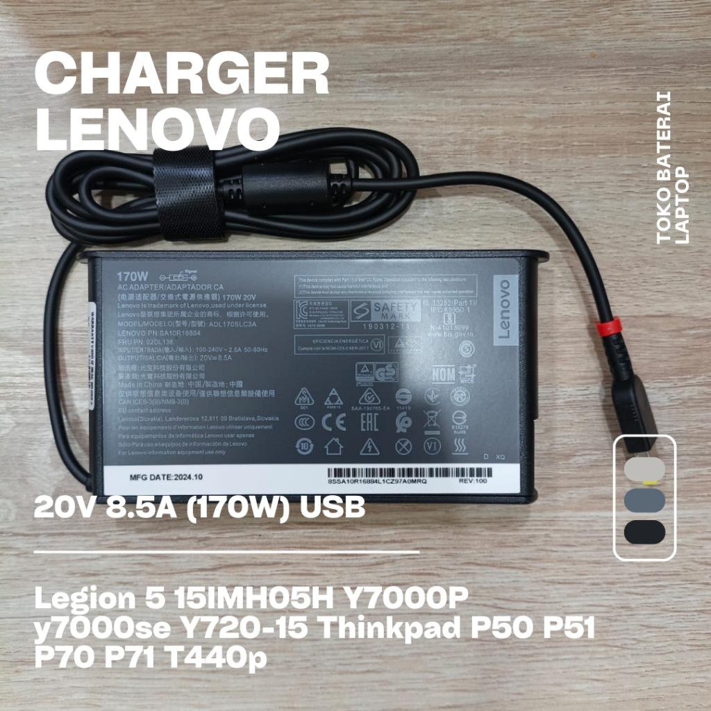Lenovo Legion 5 15IMH05H Y7000P y7000se Y720-15 Thinkpad P50 P51 P70 P71 T440p 20V 8.5A (170W) USB S