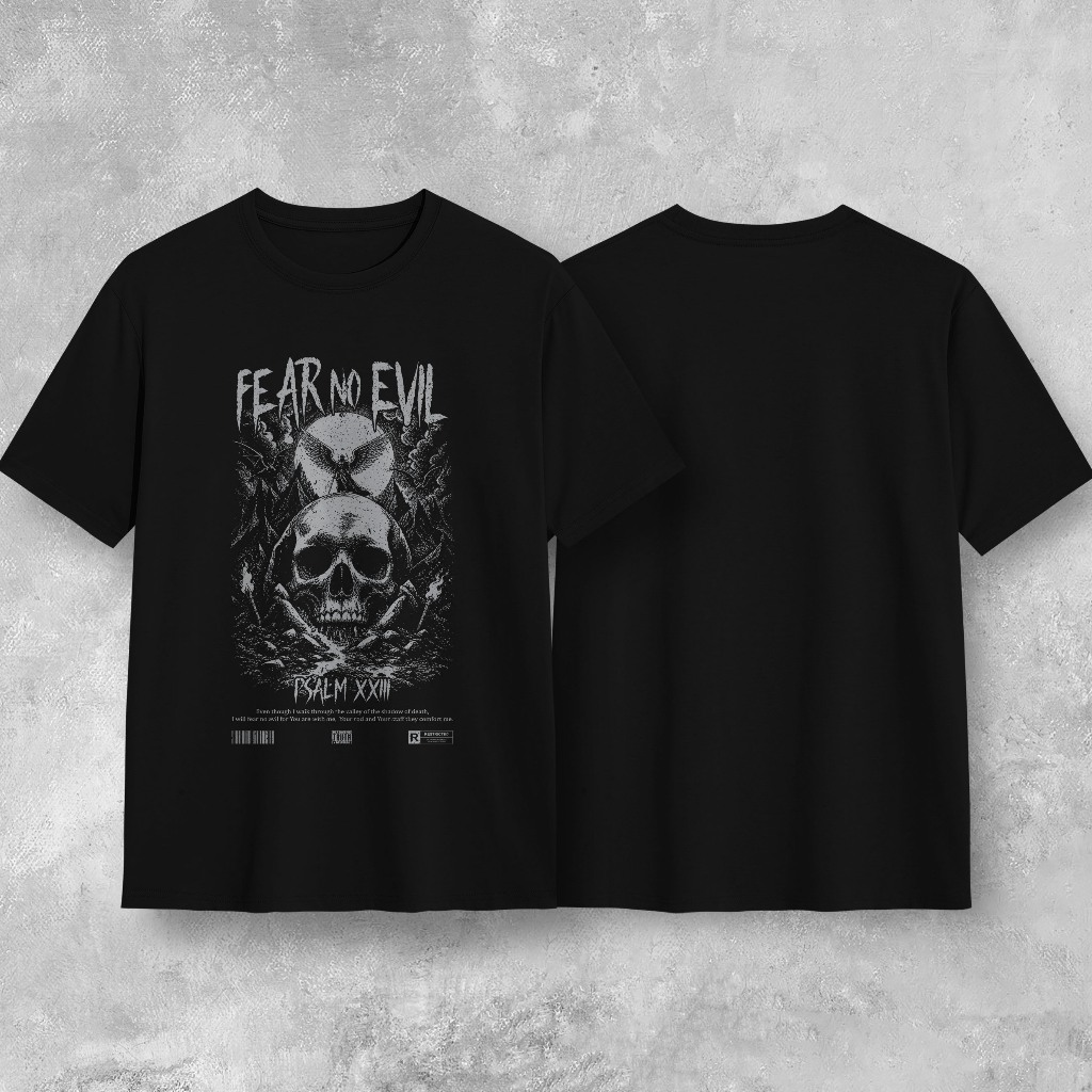 FEAR NO EVIL II Mazmur Streetwear เสื้อยืด Christian Spiritual 23:4 | เสื้อยืดพระคัมภีร์เวิร์ส | เสื