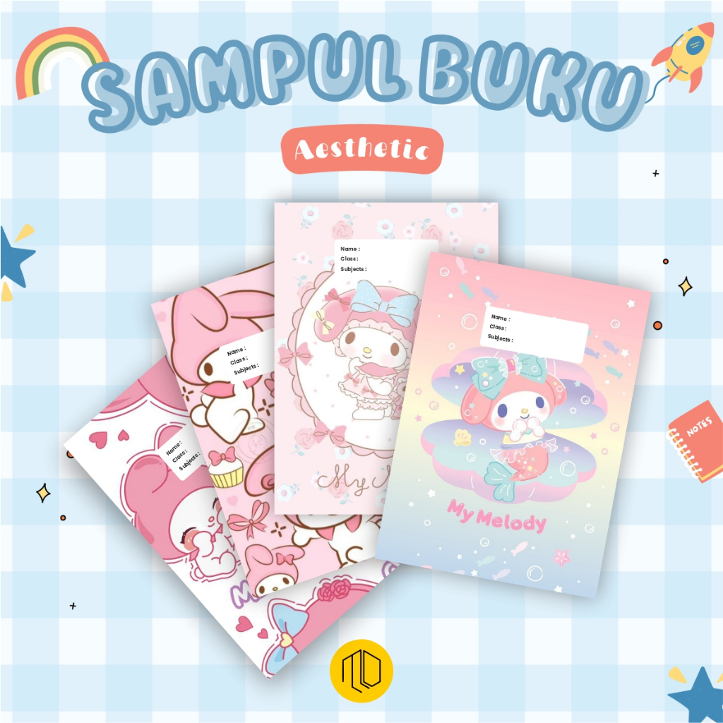 (10 PCS) Aesthetic Book Cover with Melody Sanrio Motif 1 น่ารักการ์ตูนสีพาสเทล - Aesthetic Book Cove