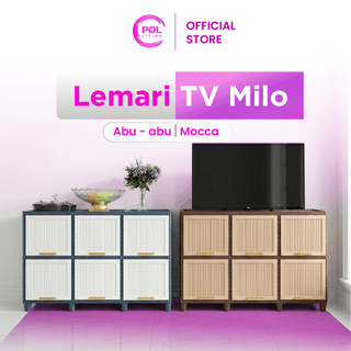 POL Lemari TV Milo Minimalis Modern Rak TV Storage Cabinet Kayu Serbaguna Ruang Tamu Abu Abu Mocca