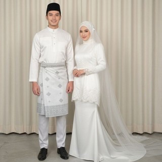 Ready stock set celana dan baju melayu + songket  pria lebar 1.5 meter laki laki putih tulang baju akad nikah bahan premium |baju dress wanita pengantin akad gaun pengantin gaun akad lengkap kerudung nikah wedding veil panjang istimewa