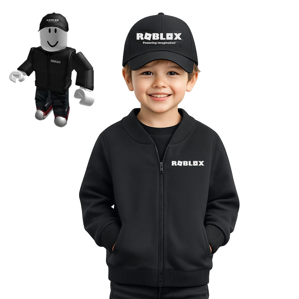 Roblox เสื้อแจ็คเก็ตสเวตเตอร์สําหรับเด็กพร้อมหมวกและการพิมพ์ชื่อฟรี