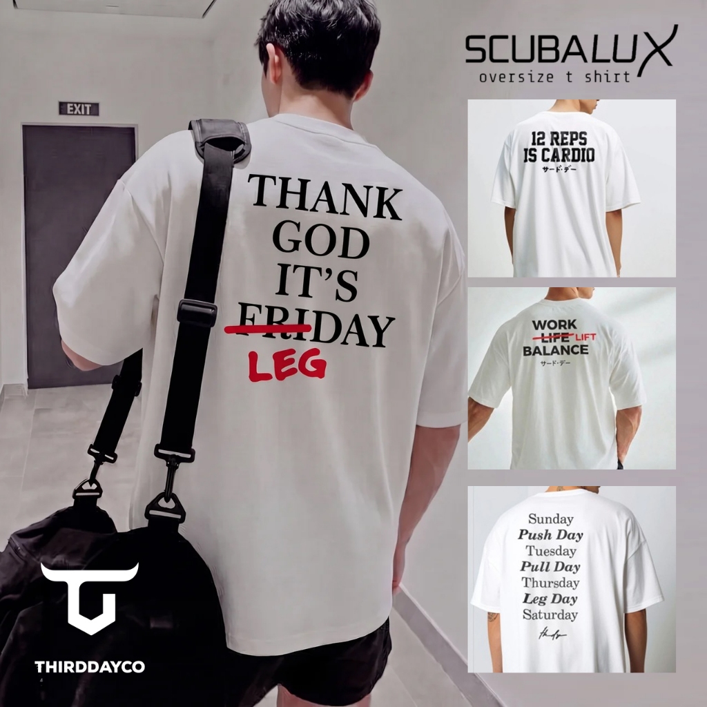 ThirdDay เสื้อยืดยิมขนาดใหญ่กลับภาพ gymbro binaraga ขอบคุณพระเจ้า Its Leg Day ดําน้ําสีขาว MTO89 สีด
