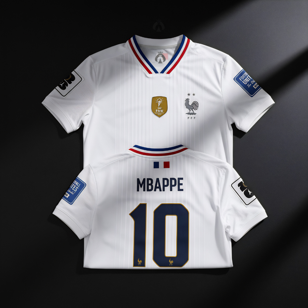 France 2026 Mbappe 10 Fullprint Jersey – Custom Name & Number | เสื้อฟุตบอลทีมชาติฝรั่งเศสสําหรับผู้ใหญ่และเด็ก | 2026 ฟุตบอลโลก | เสื้อ Pildun 2026 Fantasy France สีขาว
