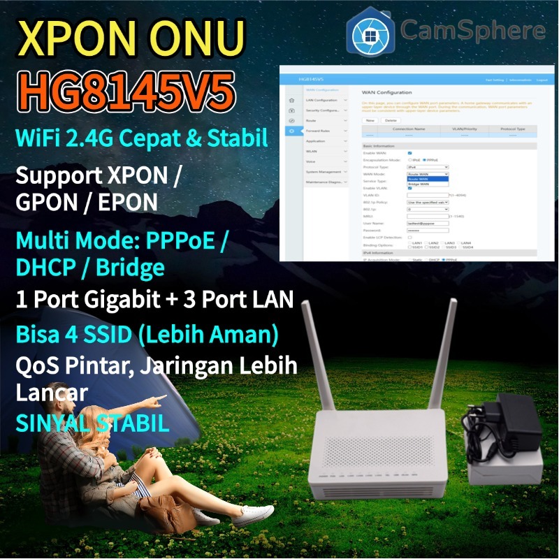 HIJAU Huawei HG8145V5 ONT Router XPON GPON/EPON 2.4G WiFi Modem Fiber Optic Port Blue Green + Origin