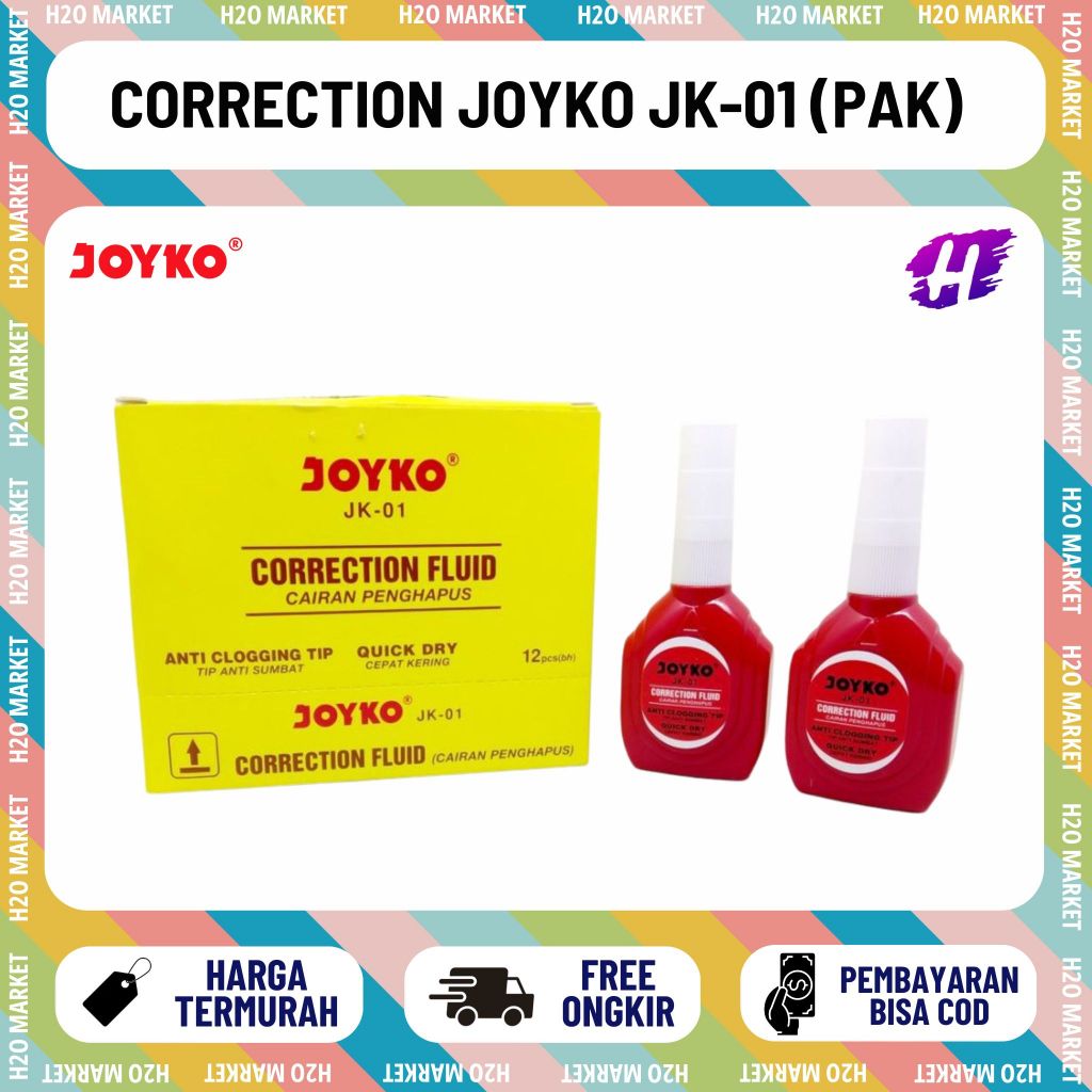 [H2O] JOYKO CORRECTION FLUID JK-01TYPE LIQUID JOYKO JK01 TIXX TIP-EX 1 กล่อง DOZEN [12 ชิ้น]