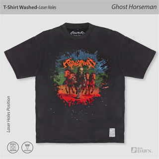 Rundawn เสื้อยืดซักผ้า Unisex – เสื้อวิ่งแขนสั้นวินเทจ – เสื้อซักผ้า • Ghost Horseman