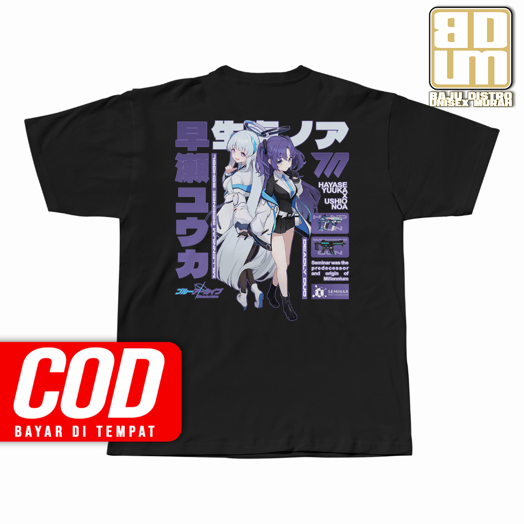 อะนิเมะเสื้อยืด HAYASE YUUKA X USHIO NOA BLUE ARCHIVE มังงะ Tshirt Distro Unisex ญี่ปุ่น