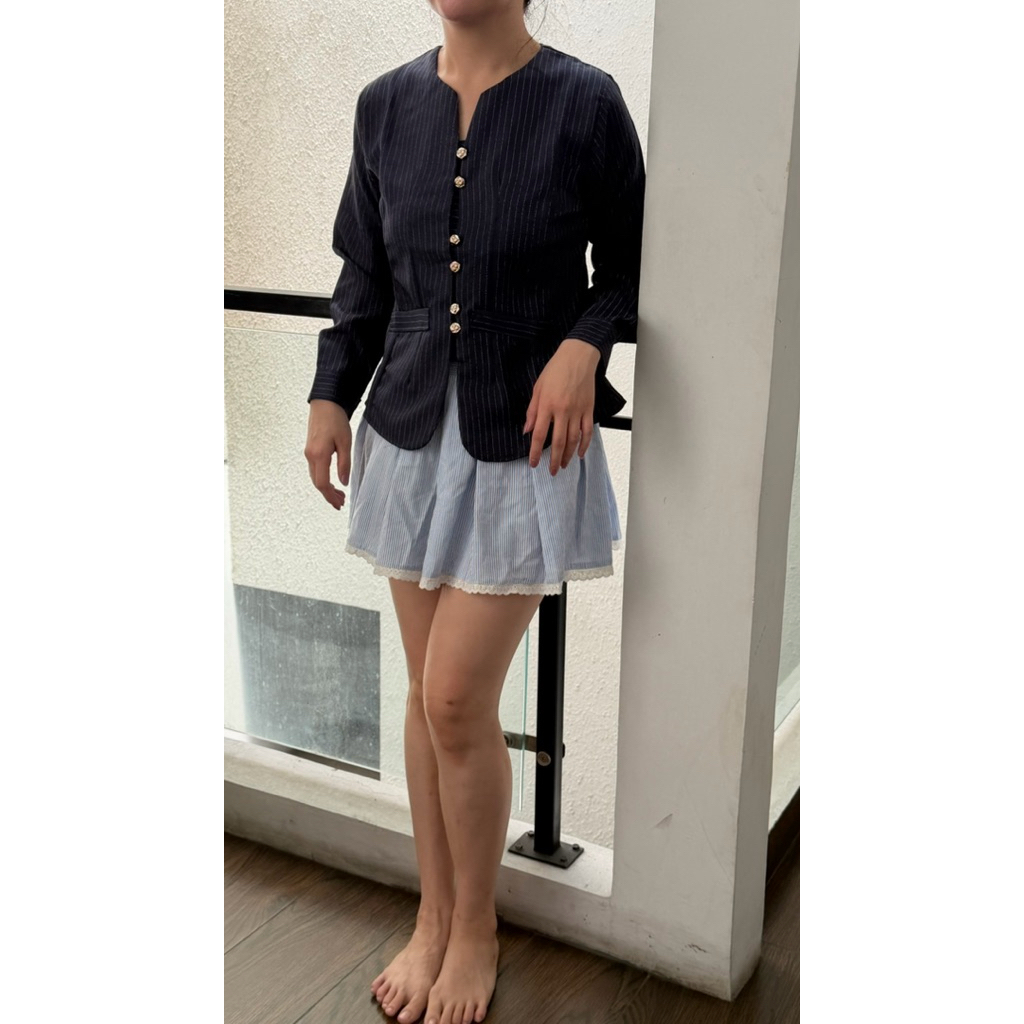 TOMBOL Elena Top Office Striped Top with Elegant Button Detail for Professional Look