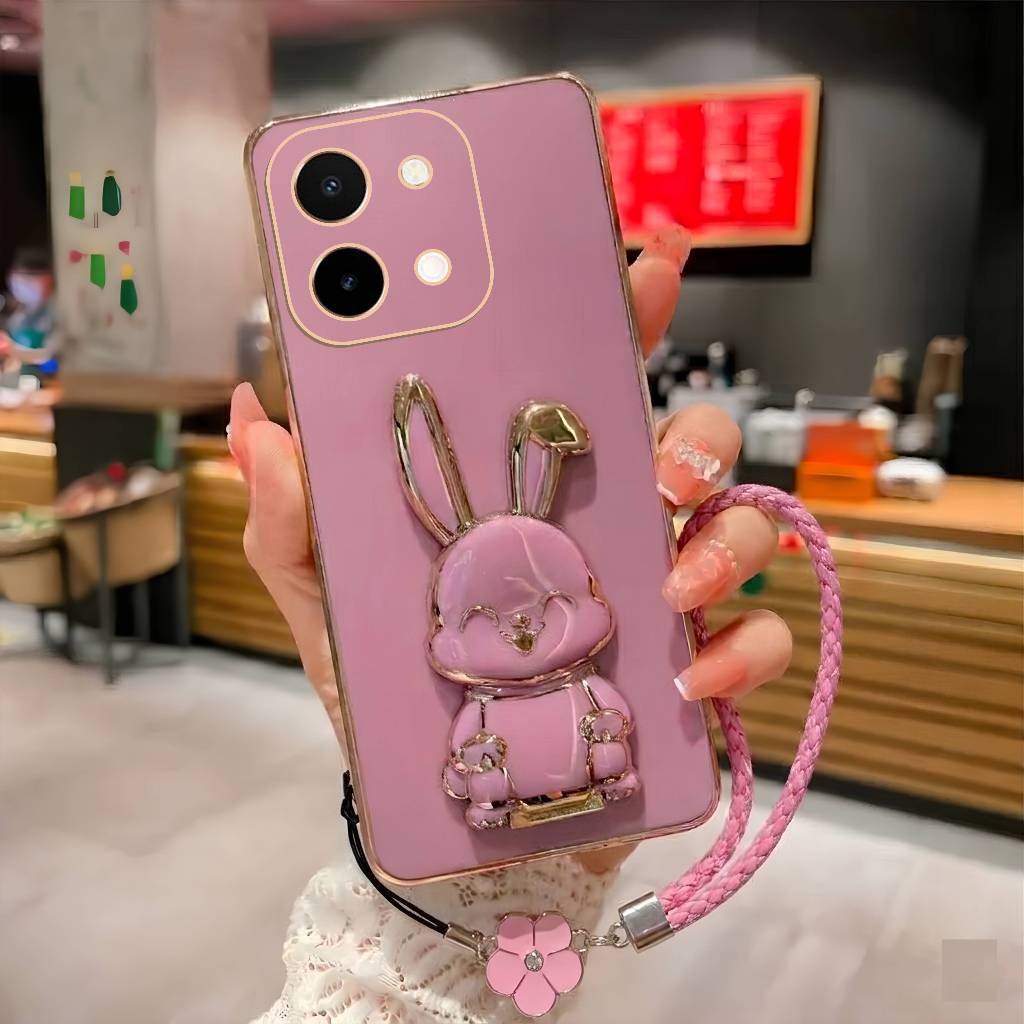 SoftCase Vivo Y28 Y27 Y27s Y36 Y35 Y22 Y22S ปลอกชุบไฟฟ้า Hollder Bunny ฟรี Tali Flowrs