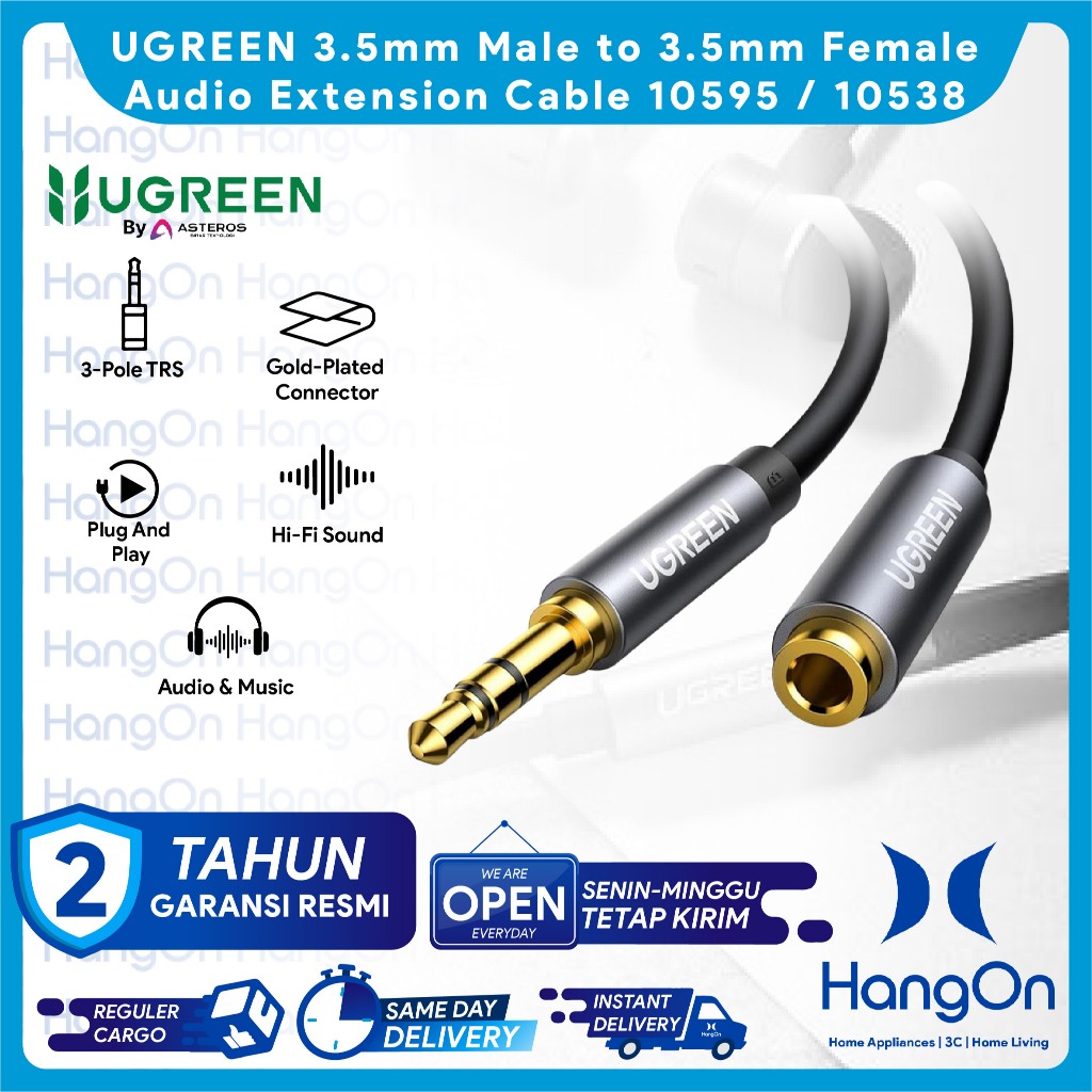 UGREEN 10595 / 10538 3.5 มม.ชาย 3.5 มม.หญิงสายต่อเสียง Gold-Plated Connector 3-Pole TRS รองรับเสียงแ