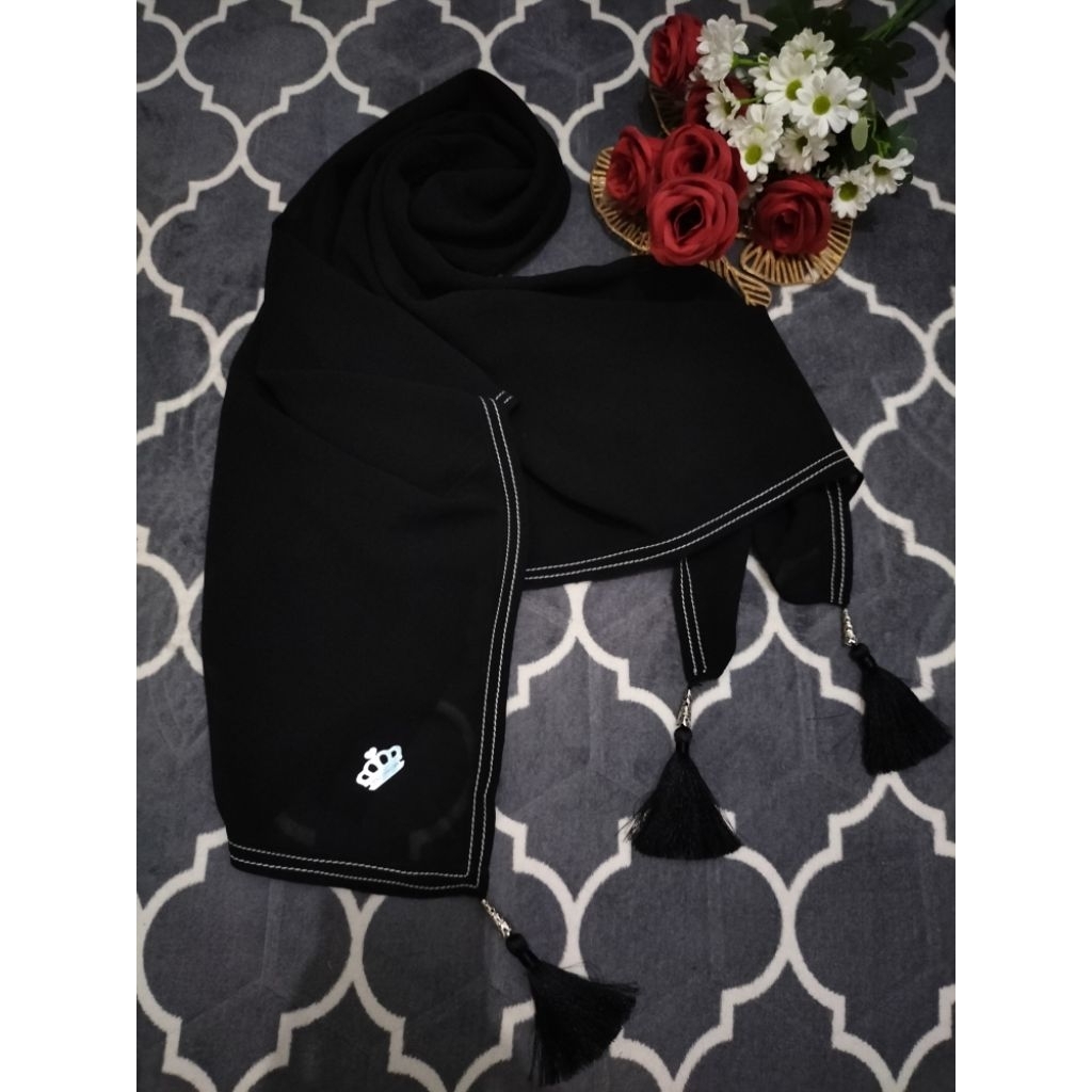 KHIMAR.HIJAB.BLACK.INSTANT.TEMBORO ZIPPER TASEL VEIL. AISYAH VEIL.
