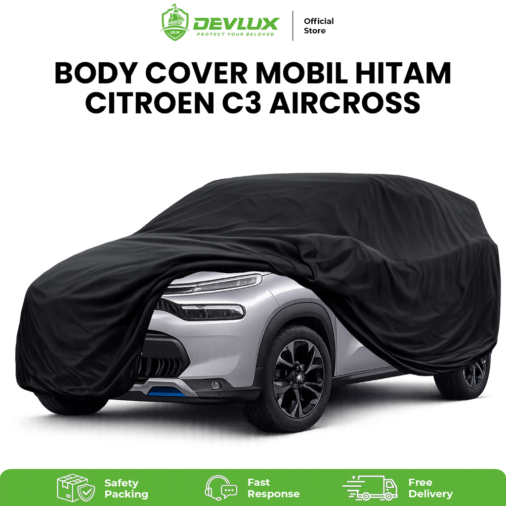 Devlux Citroen C3 Aircross Car Body Cover – สีดํากันน้ําโพลีเอสเตอร์ป้องกันฝุ่น UV Protection