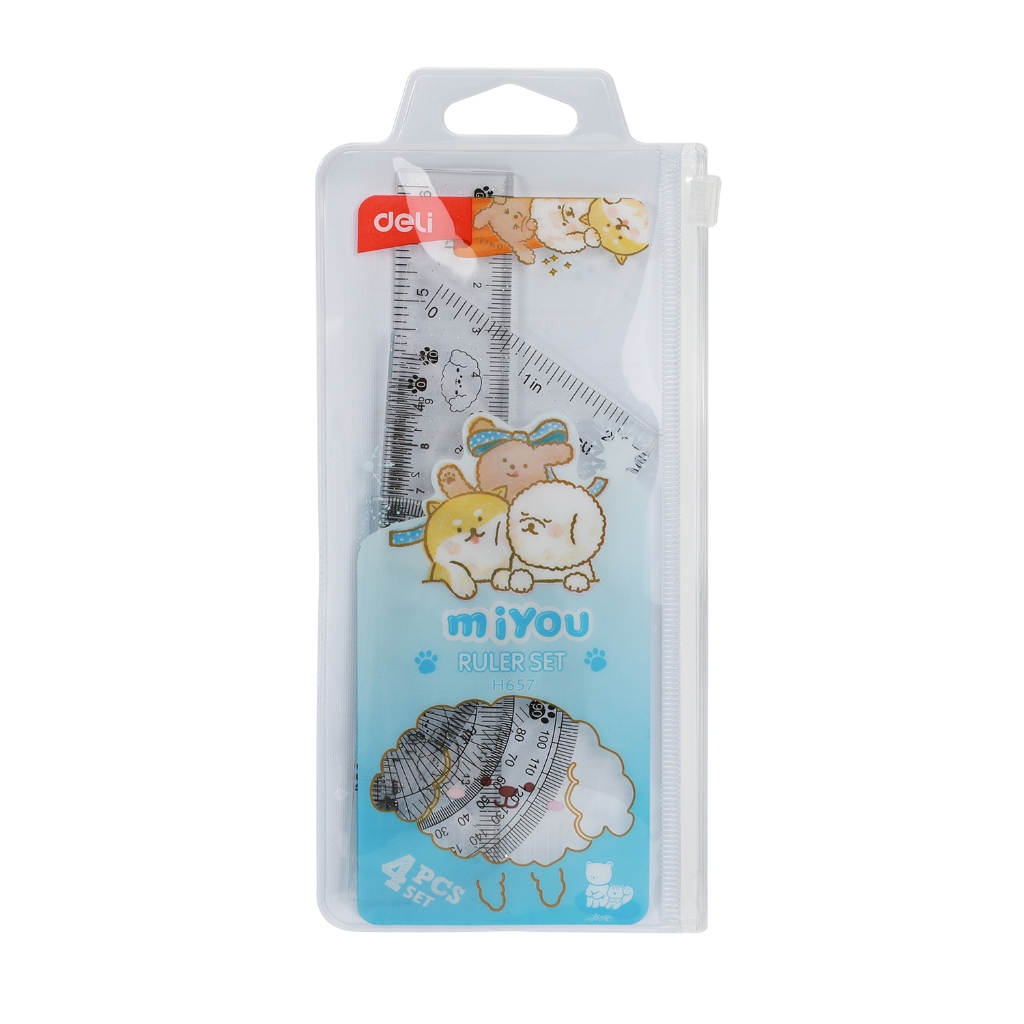 Deli Ruler Set 4 ชิ้นกระเป๋าซิป Miyou EH657