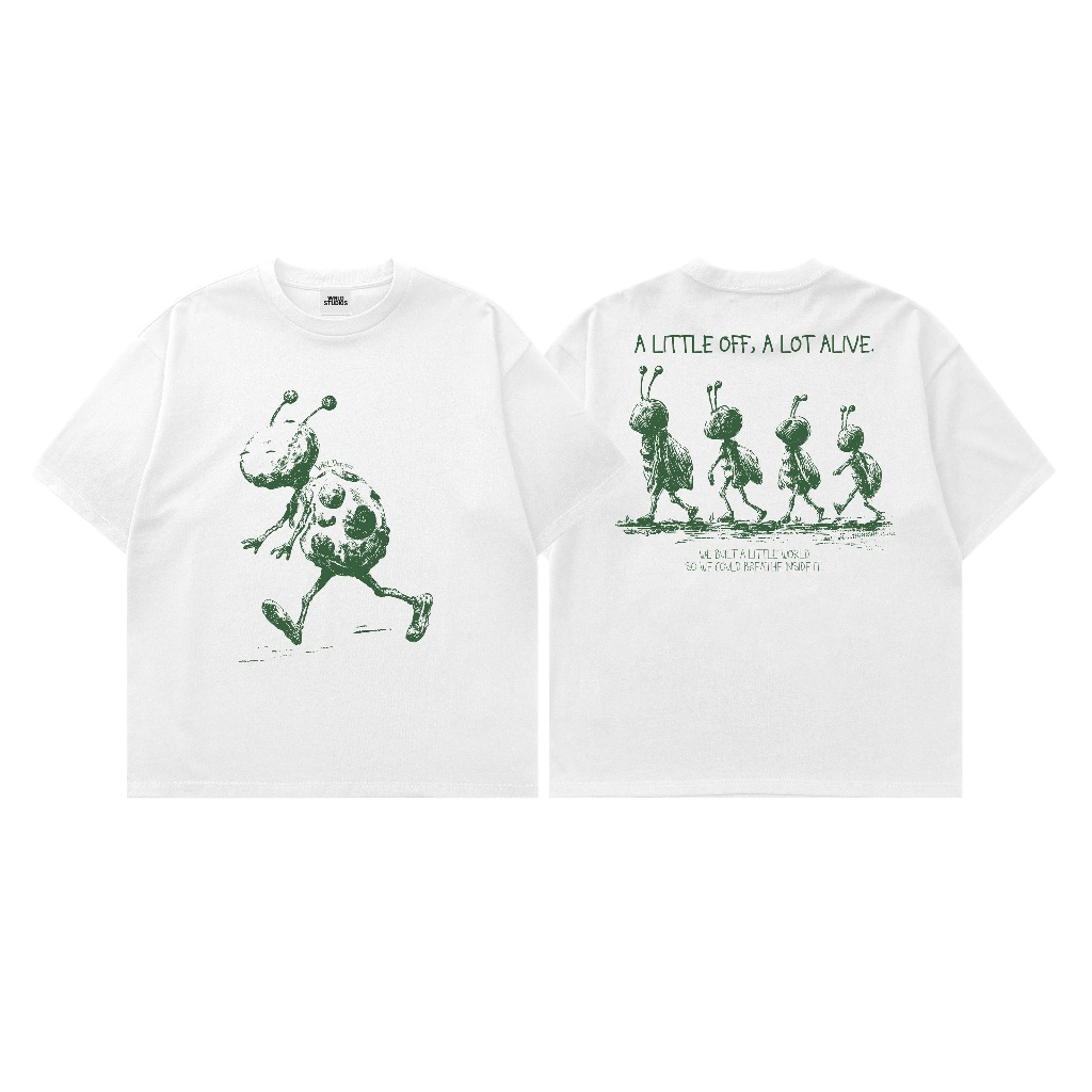 WRLD studios Regular Fit Field Note ผ้าฝ้ายสีขาวหวี 20s แขนสั้น Streetwear เสื้อยืด Unisex