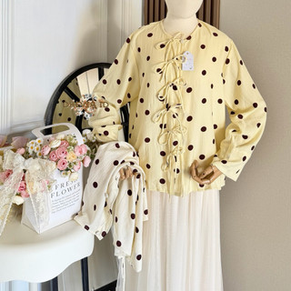 GAURI BLOUSE CHEONGSAM MOTIF POLKA WANITA LENGAN PANJANG TERBARU