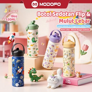 MODOFO Tumbler Anak 530ml/18oz Motif Kartun Lucu Baja Anti Karat - Tahan Panas/Dingin 24Jam