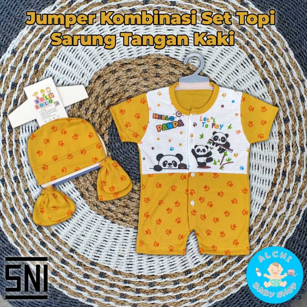 [ALCHI BABY SHOP] Jumper Romper Set ถุงมือหมวก Feet Panda Motif Mustard Series Cute Cool วัสดุนุ่ม