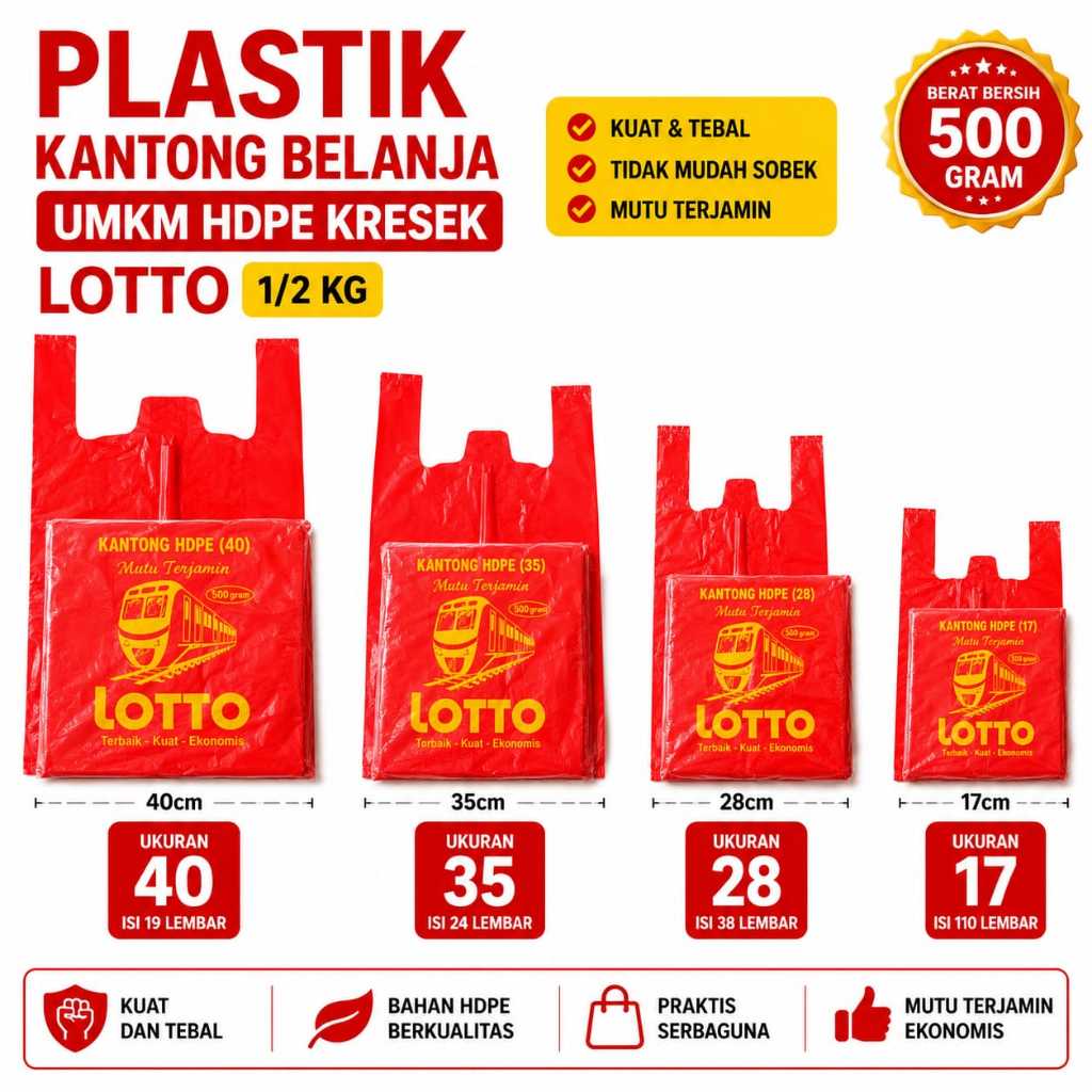 MERAH Lotto ถุงพลาสติกสีแดง ขนาด 50 40 35 28 17 500 กรัม - วัสดุ HDPE คุณภาพ