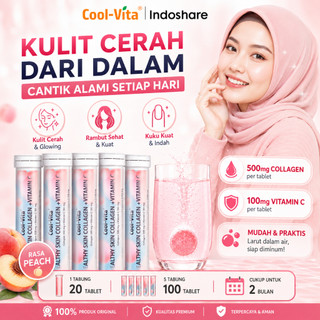 [100 Tablet] Coolvita 5 Tube Collagen Effervescent - Tablet Larut Kolagen dengan Vitamin C untuk membantu Mencerahkan Kulit, Anti-Aging dan Menjaga Kesehatan - Original dan BPOM