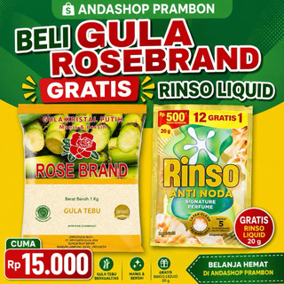 GULA ROSEBRAND KUNING KEMASAN 1kg free rinso liquid 6Pc